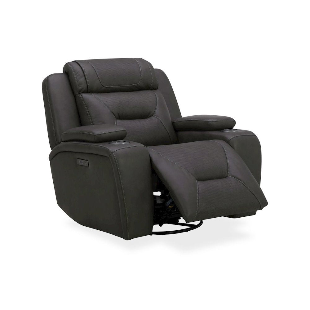 Recliner Armchair with Power Recliner, Charging Port - Aline Coal Gray Leather