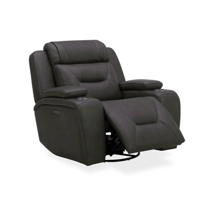 Recliner Armchair with Power Recliner, Charging Port - Aline Coal Gray Leather