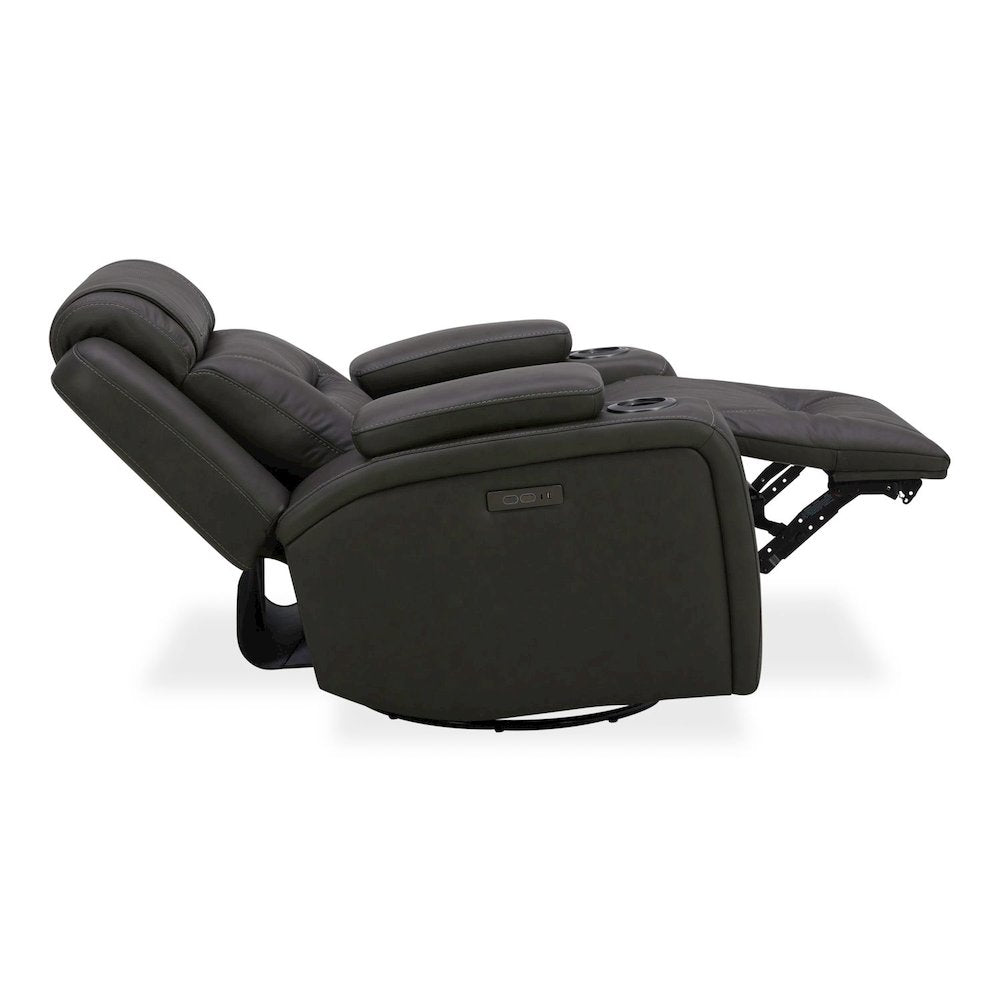 Recliner Armchair with Power Recliner, Charging Port - Aline Coal Gray Leather