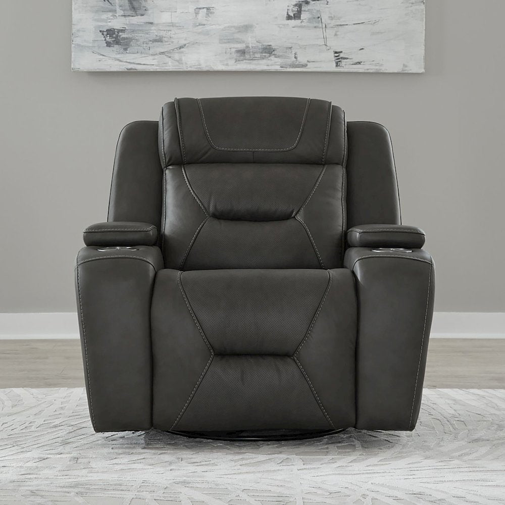 Recliner Armchair with Power Recliner, Charging Port - Aline Coal Gray Leather