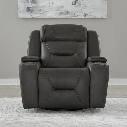 Recliner Armchair with Power Recliner, Charging Port - Aline Coal Gray Leather