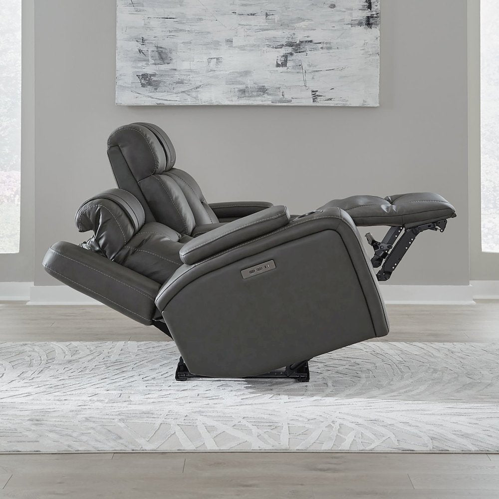 Power Recline Loveseat with Console, Charging Ports - Aline Coal Gray Leather