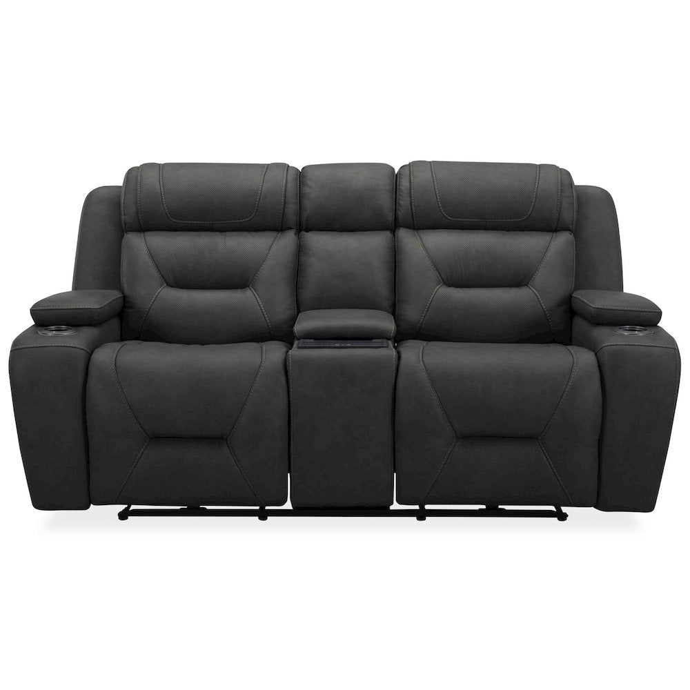 Power Recline Loveseat with Console, Charging Ports - Aline Coal Gray Leather