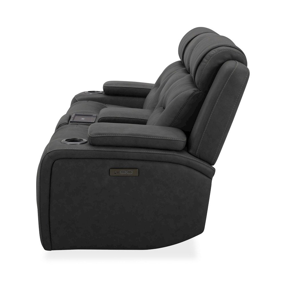 Power Recline Loveseat with Console, Charging Ports - Aline Coal Gray Leather