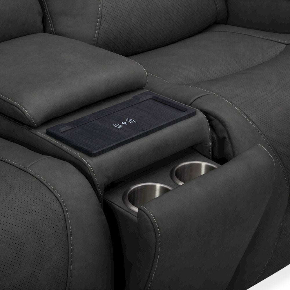 Power Recline Loveseat with Console, Charging Ports - Aline Coal Gray Leather
