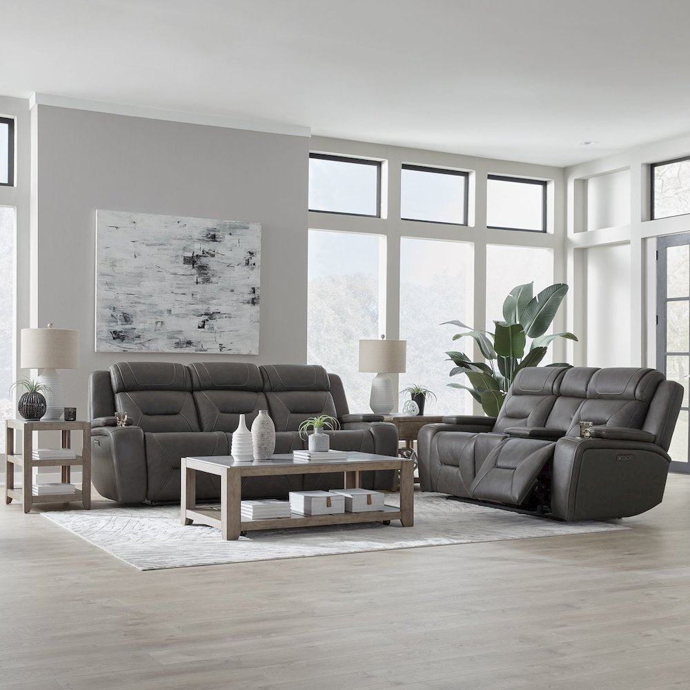 Chapman Power Recline Sofa & Loveseat with Charging Ports - Aline Coal Leather