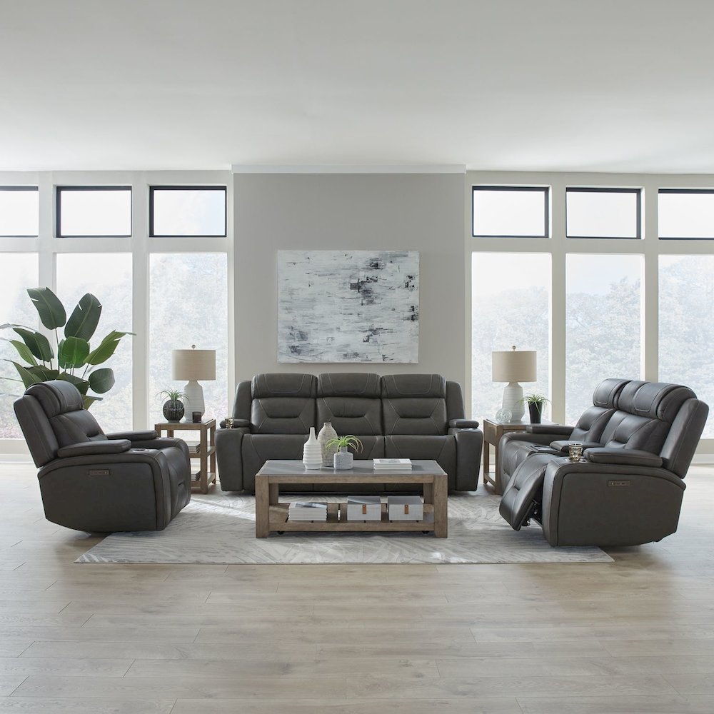 Power Recline Sofa, Loveseat & Recliner with Charging Ports - Aline Coal Leather