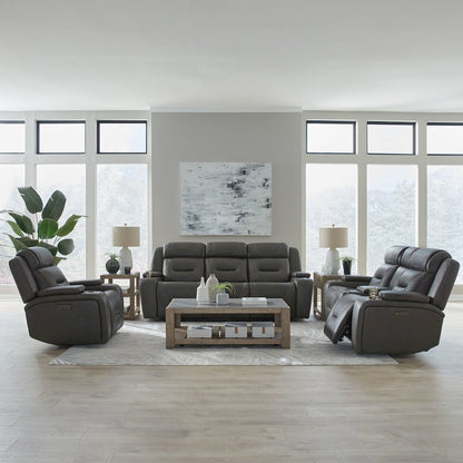 Power Recline Sofa, Loveseat & Recliner with Charging Ports - Aline Coal Leather