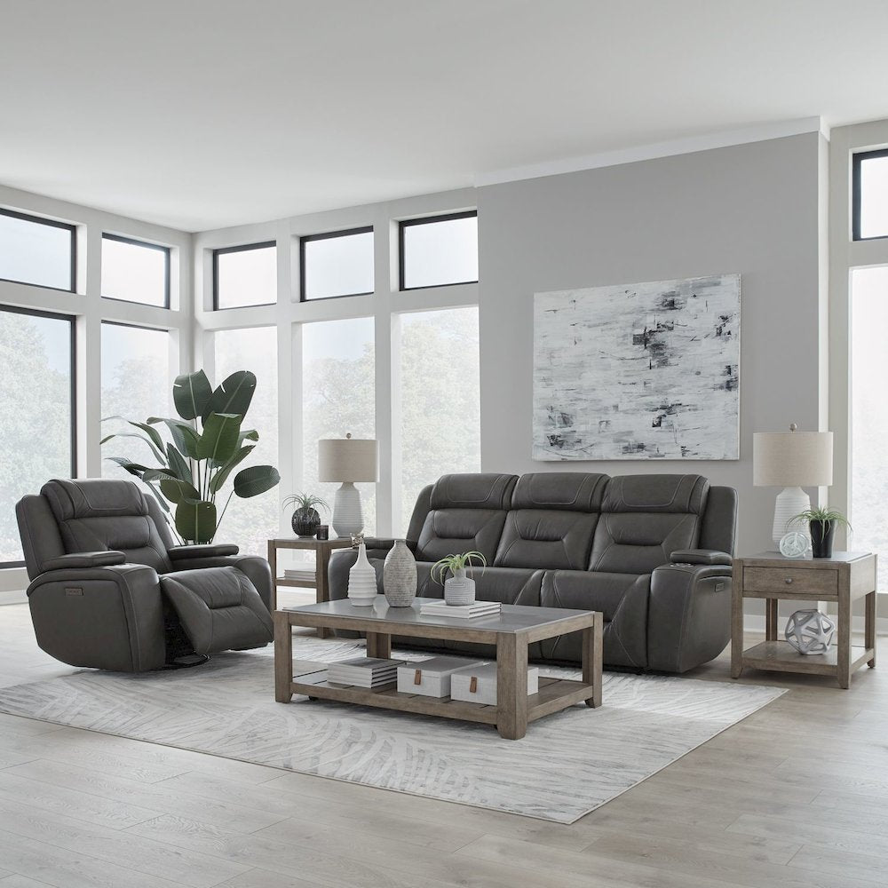 Chapman Power Recline Sofa & Recliner with Charging Ports - Aline Coal Leather
