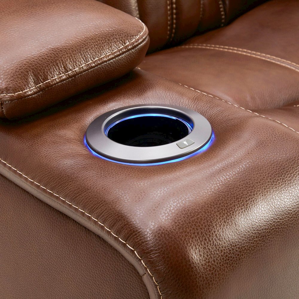 Power Recline Sofa & Recliner with Charging Ports - Nature Chestnut Leather