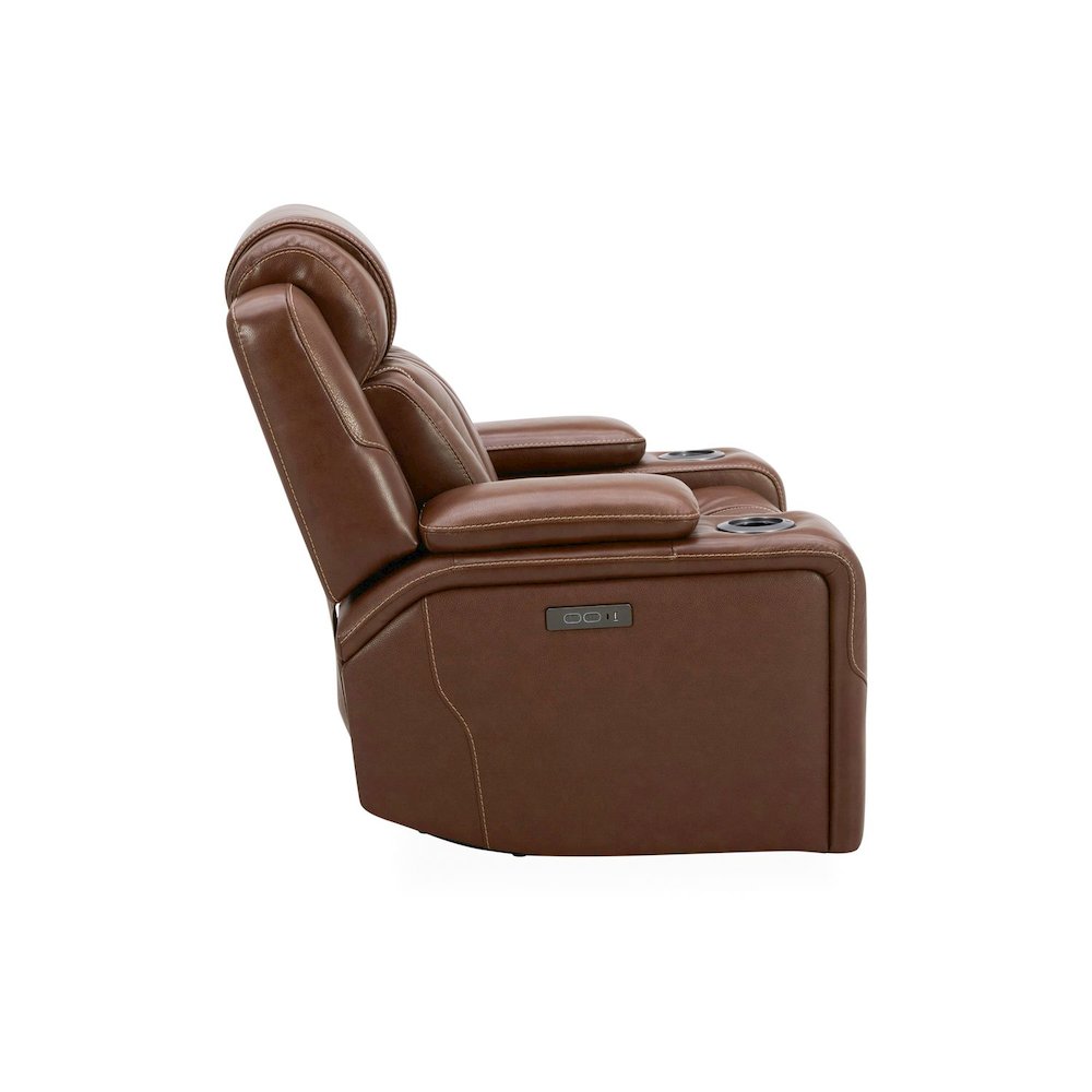 Recliner Armchair with Power Recline, Charging Port - Nature Chestnut Leather
