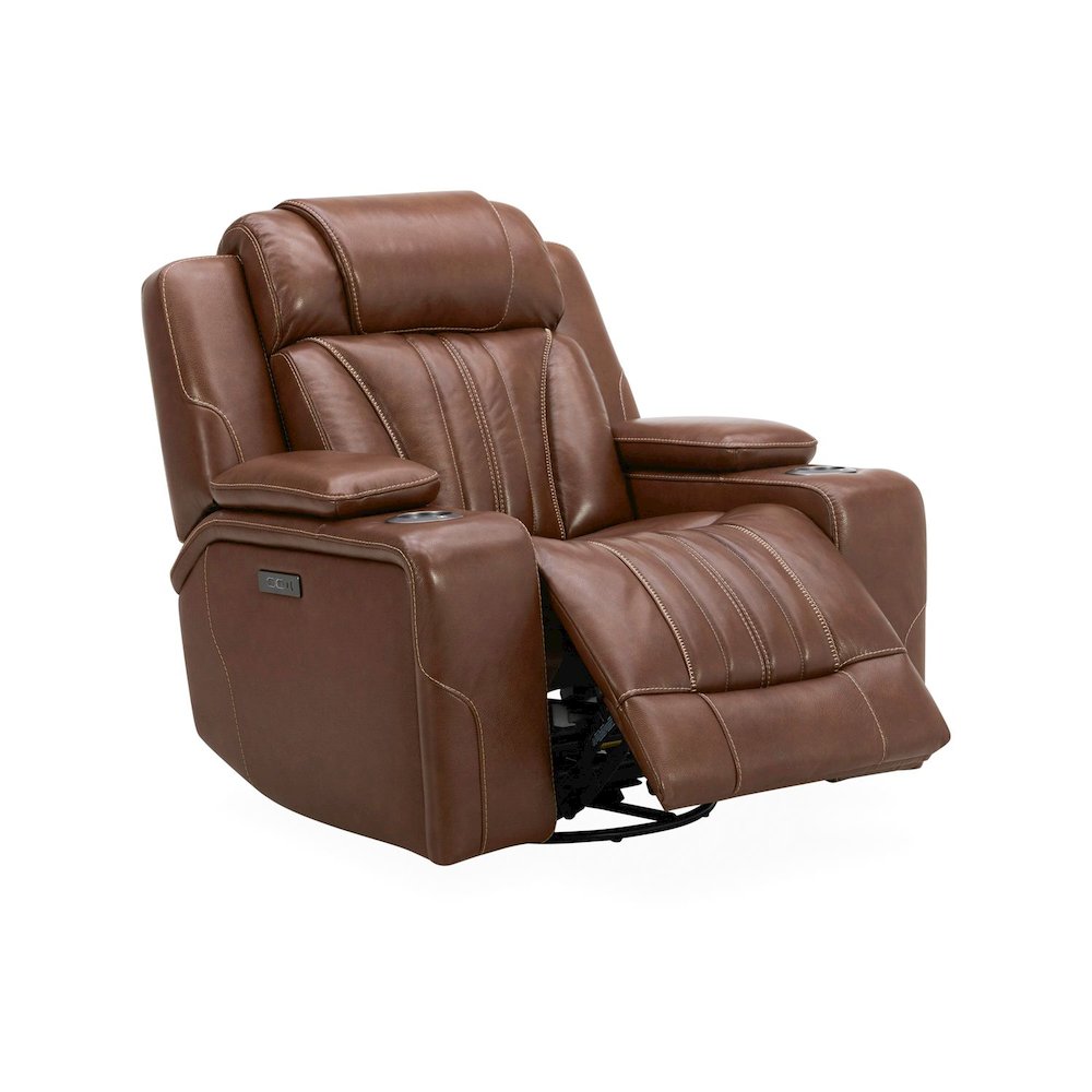 Recliner Armchair with Power Recline, Charging Port - Nature Chestnut Leather