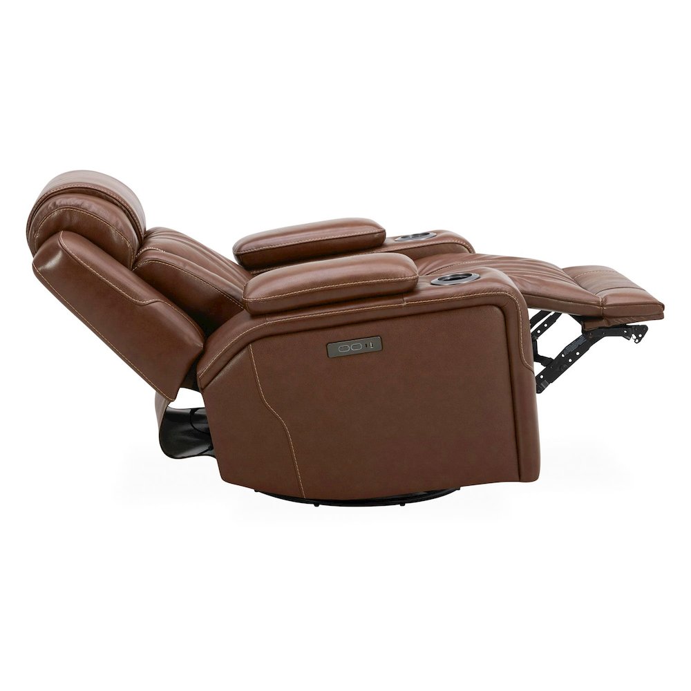 Recliner Armchair with Power Recline, Charging Port - Nature Chestnut Leather