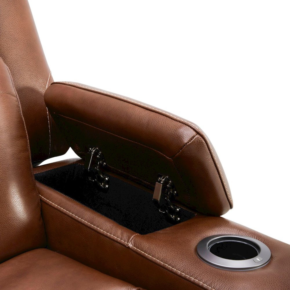 Recliner Armchair with Power Recline, Charging Port - Nature Chestnut Leather