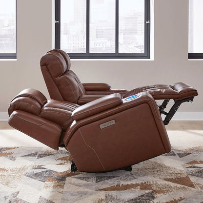 Power Recline Loveseat with Console, Charging Ports  - Nature Chestnut Leather