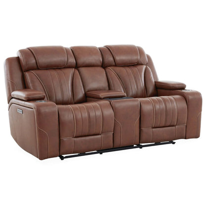 Power Recline Loveseat with Console, Charging Ports  - Nature Chestnut Leather