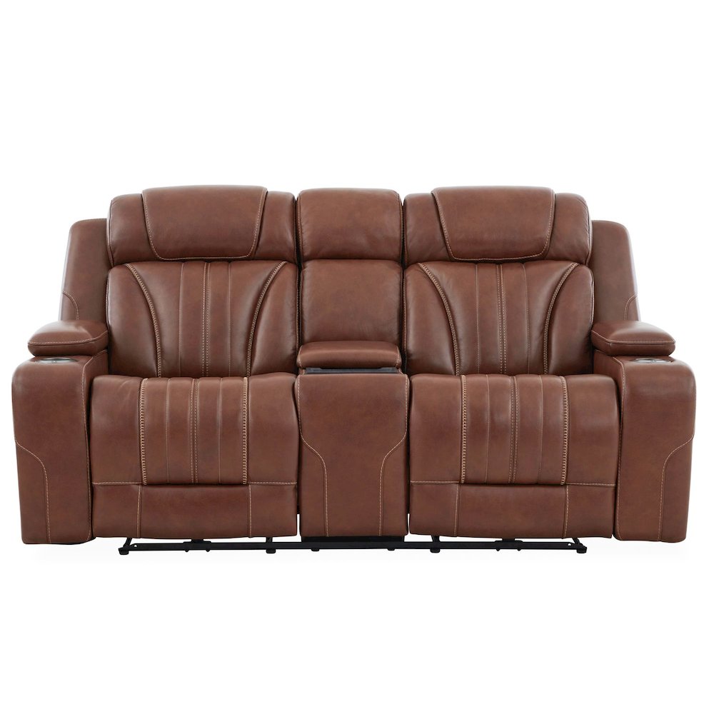 Power Recline Loveseat with Console, Charging Ports  - Nature Chestnut Leather