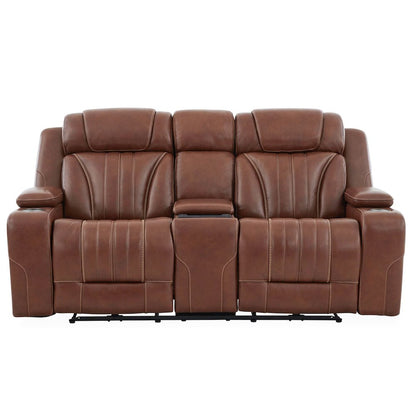 Power Recline Loveseat with Console, Charging Ports  - Nature Chestnut Leather