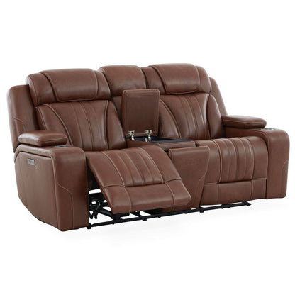Power Recline Loveseat with Console, Charging Ports  - Nature Chestnut Leather