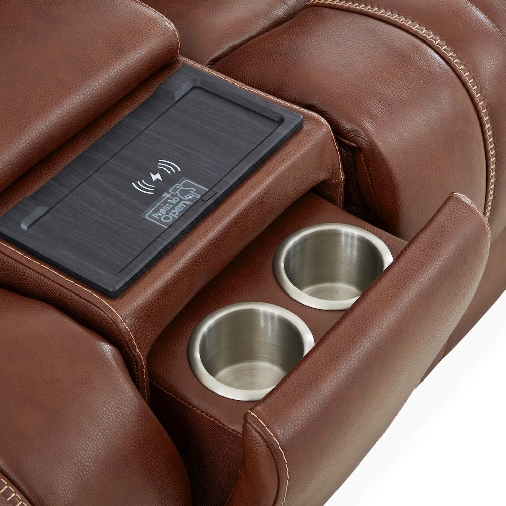 Power Recline Sofa & Loveseat with Charging Ports - Nature Chestnut Leather