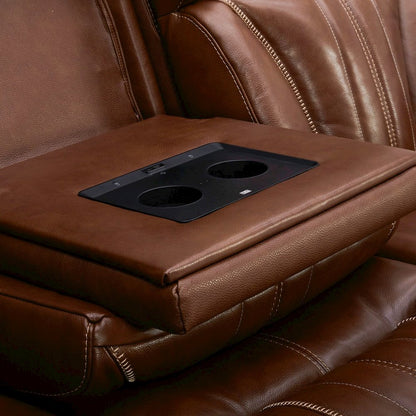Power Recline Sofa & Loveseat with Charging Ports - Nature Chestnut Leather