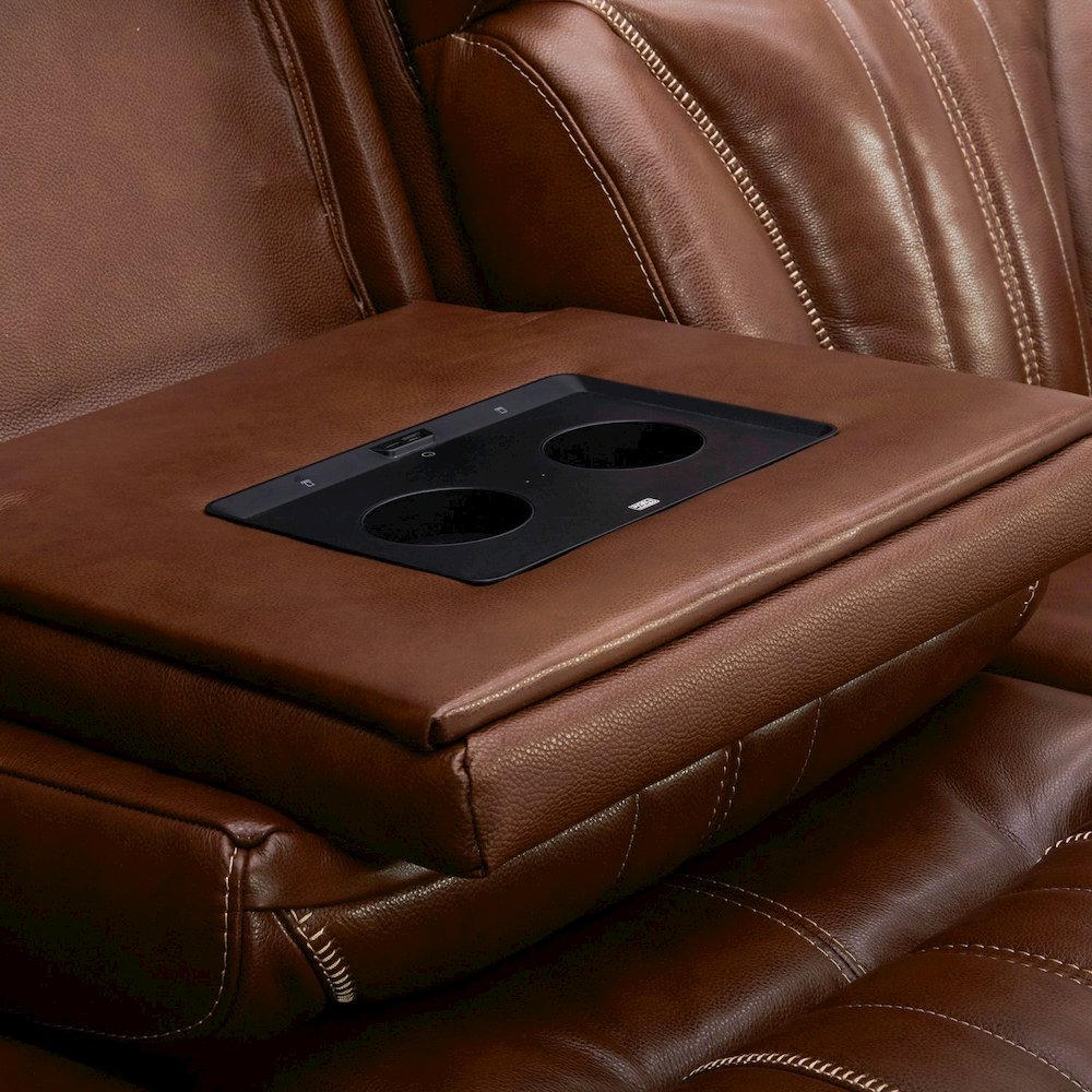 Power Recline Sofa & Loveseat with Charging Ports - Nature Chestnut Leather