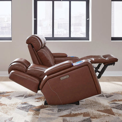Sofa with Console, Charging Ports - Nature Chestnut Leather