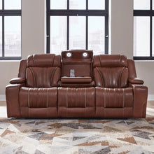 Sofa with Console, Charging Ports - Nature Chestnut Leather
