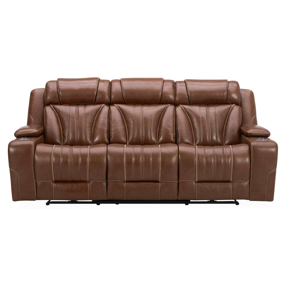 Sofa with Console, Charging Ports - Nature Chestnut Leather