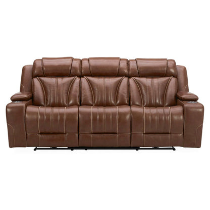 Sofa with Console, Charging Ports - Nature Chestnut Leather