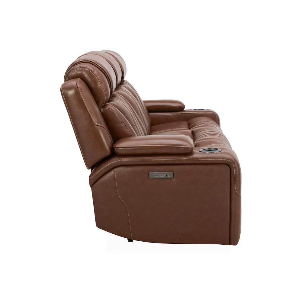 Sofa with Console, Charging Ports - Nature Chestnut Leather