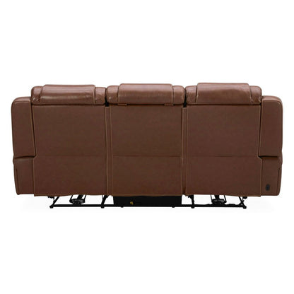 Sofa with Console, Charging Ports - Nature Chestnut Leather