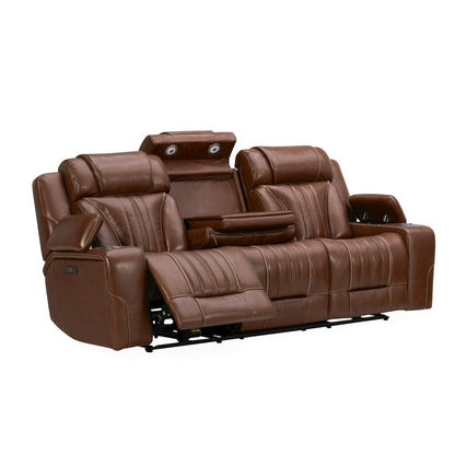 Sofa with Console, Charging Ports - Nature Chestnut Leather