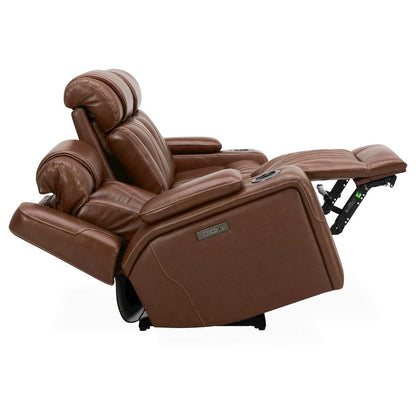 Sofa with Console, Charging Ports - Nature Chestnut Leather