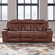 Sofa with Console, Charging Ports - Nature Chestnut Leather