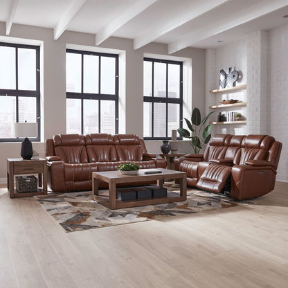 Power Recline Sofa & Loveseat with Charging Ports - Nature Chestnut Leather