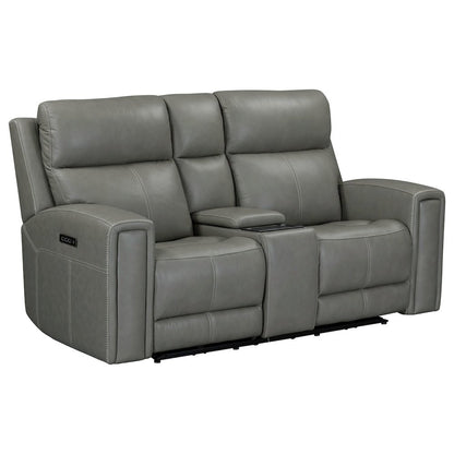 Camden Triple Power Reclining Loveseat with Console - Aline Light Gray Leather