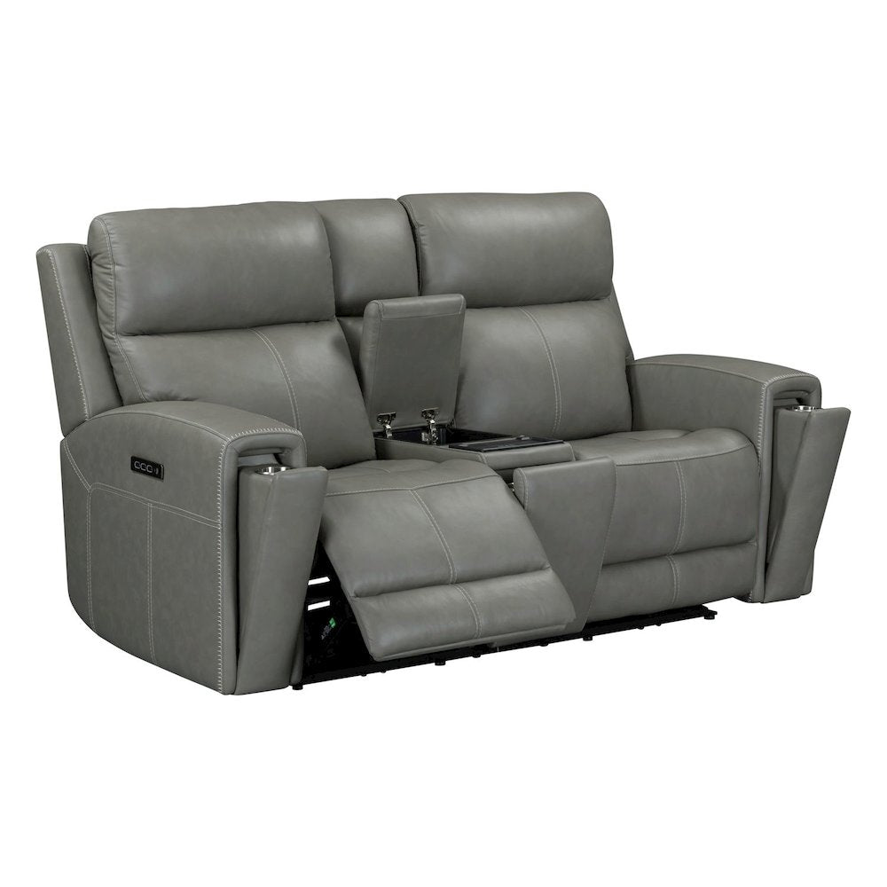 Camden Triple Power Reclining Loveseat with Console - Aline Light Gray Leather