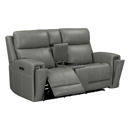 Camden Triple Power Reclining Loveseat with Console - Aline Light Gray Leather