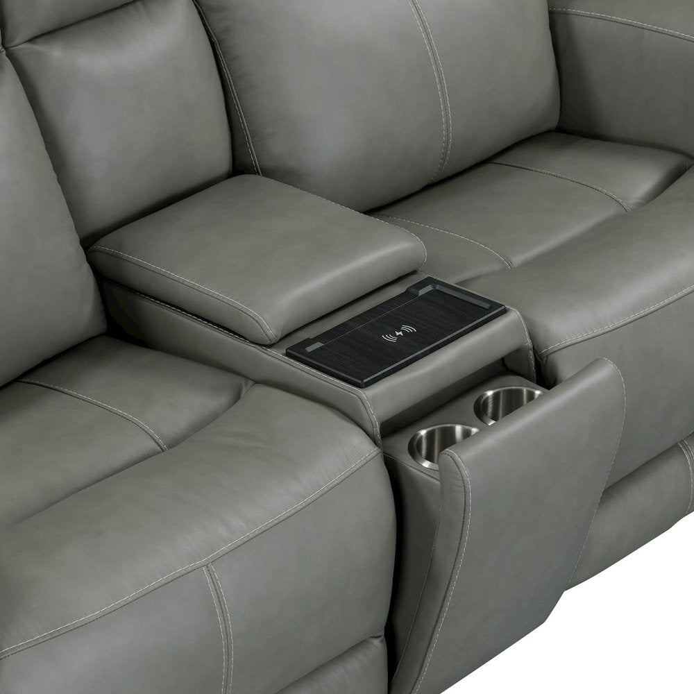 Camden Triple Power Reclining Loveseat with Console - Aline Light Gray Leather