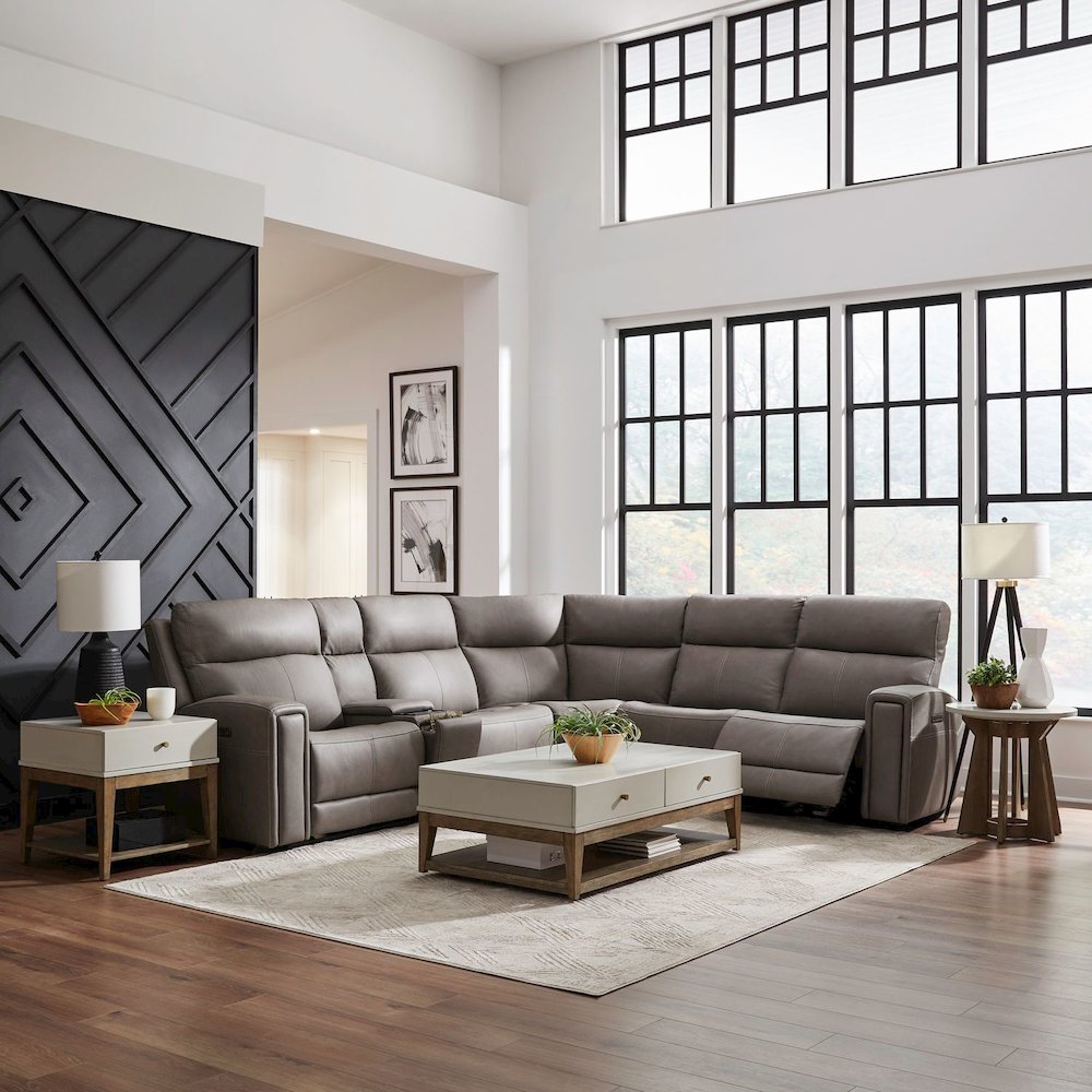 Camden Power Reclining 6 Piece Sectional Sofa - Aline Light Gray Leather