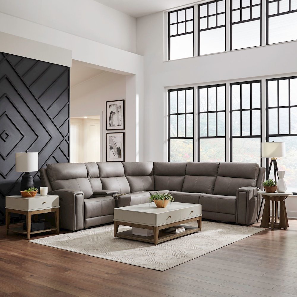 Camden Power Reclining 6 Piece Sectional Sofa - Aline Light Gray Leather