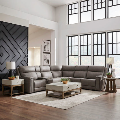Camden Power Reclining 6 Piece Sectional Sofa - Aline Light Gray Leather