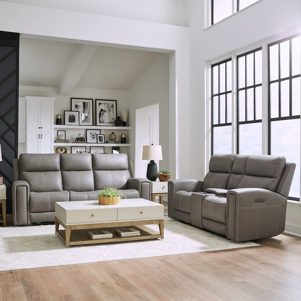 Camden Power Recline Set with Sofa & Loveseat - Aline Light Gray Leather