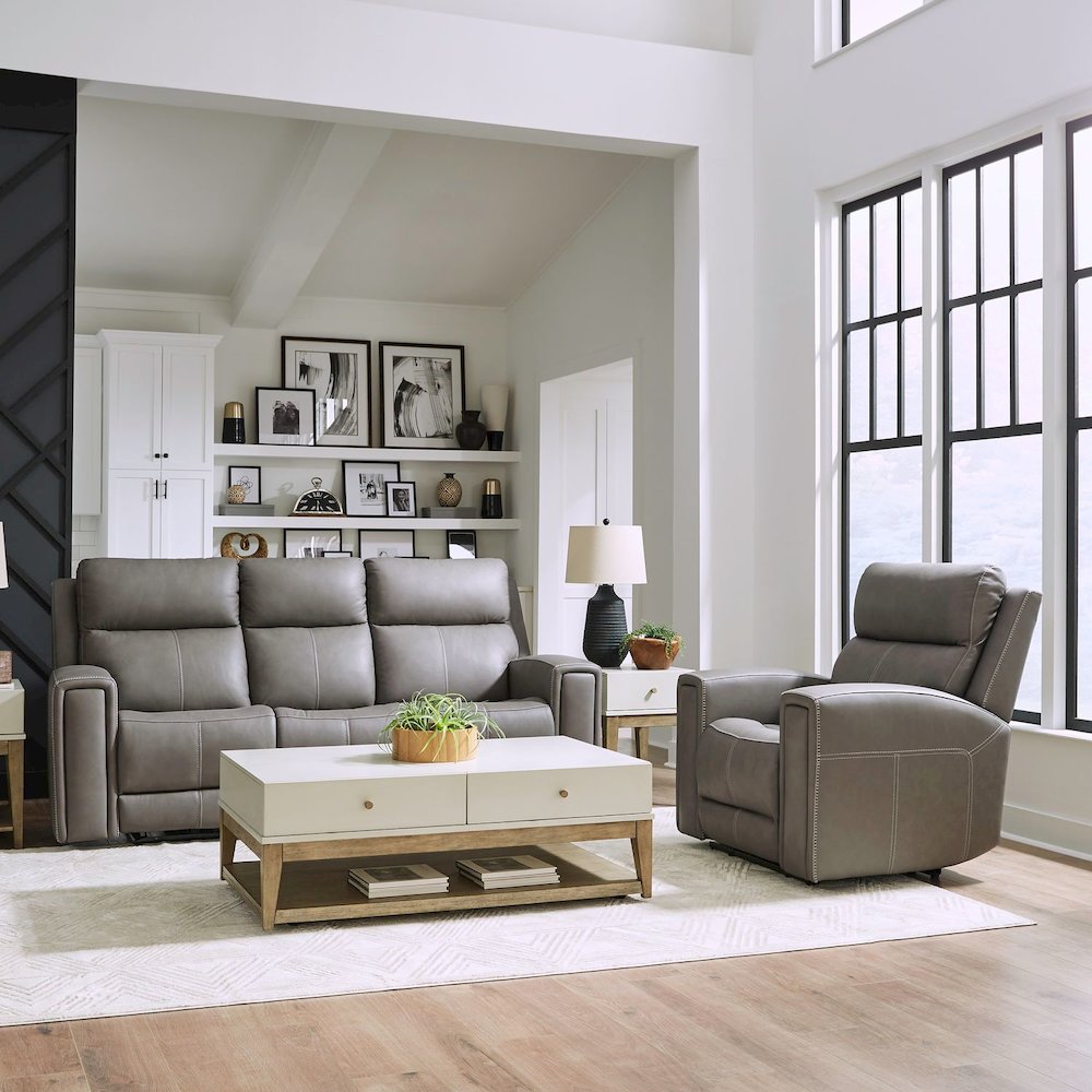 Camden Power Recline Set with Sofa & Recliner - Aline Light Gray Leather