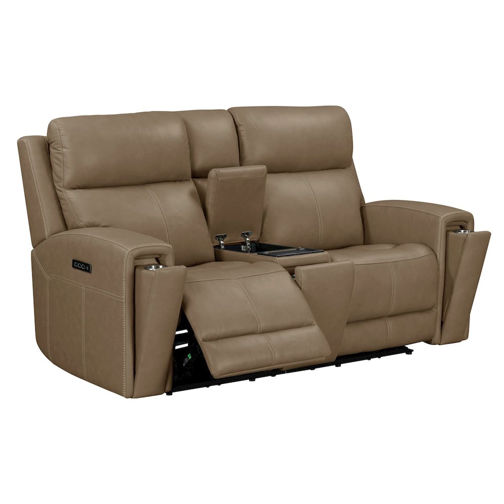 Camden Triple Power Reclining Loveseat with Console - Aline Toast Brown Leather