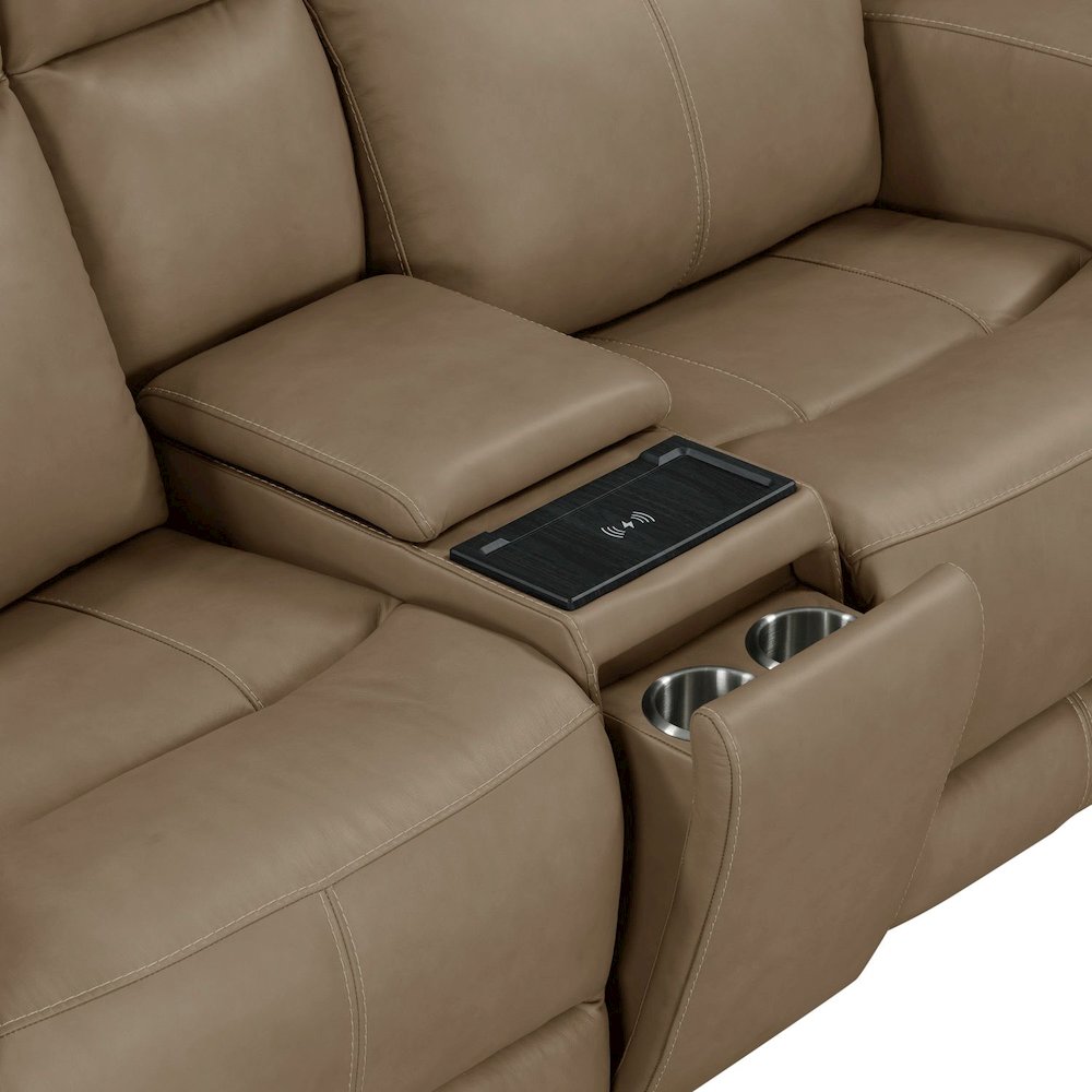 Camden Triple Power Reclining Loveseat with Console - Aline Toast Brown Leather