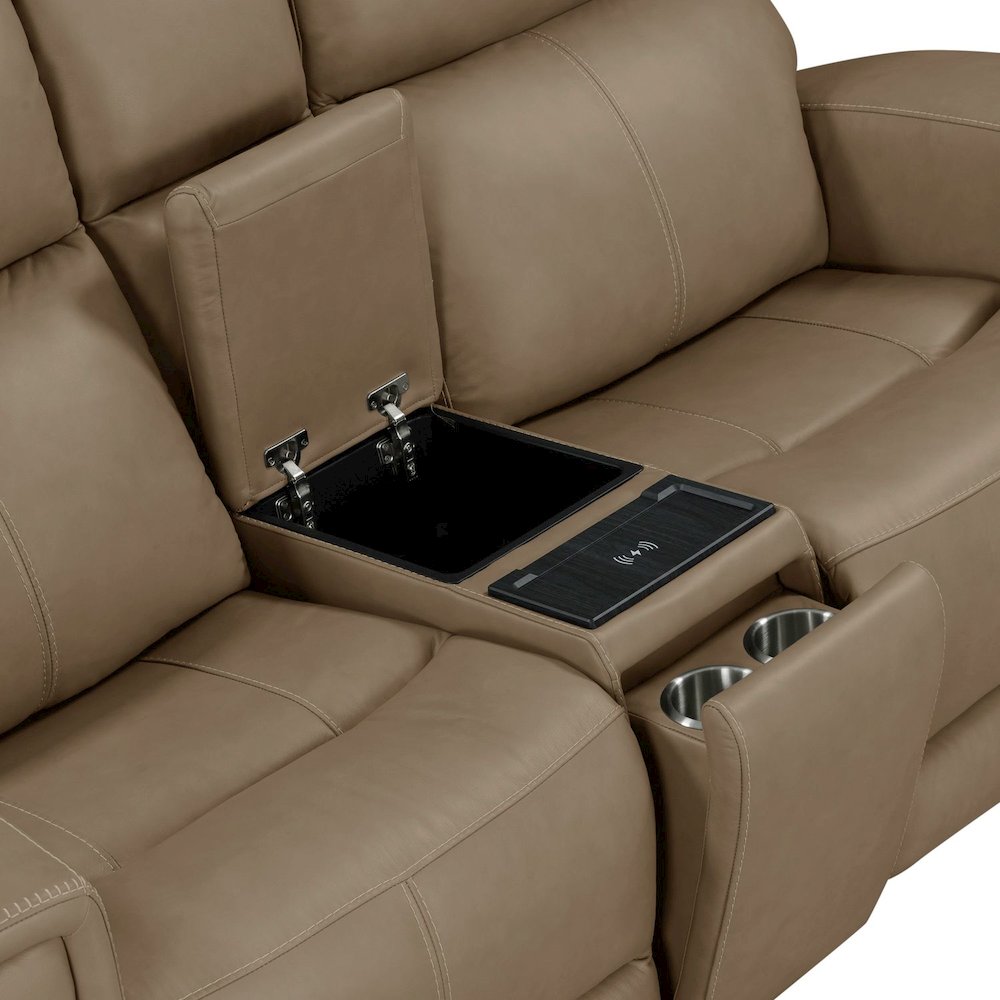 Camden Triple Power Reclining Loveseat with Console - Aline Toast Brown Leather