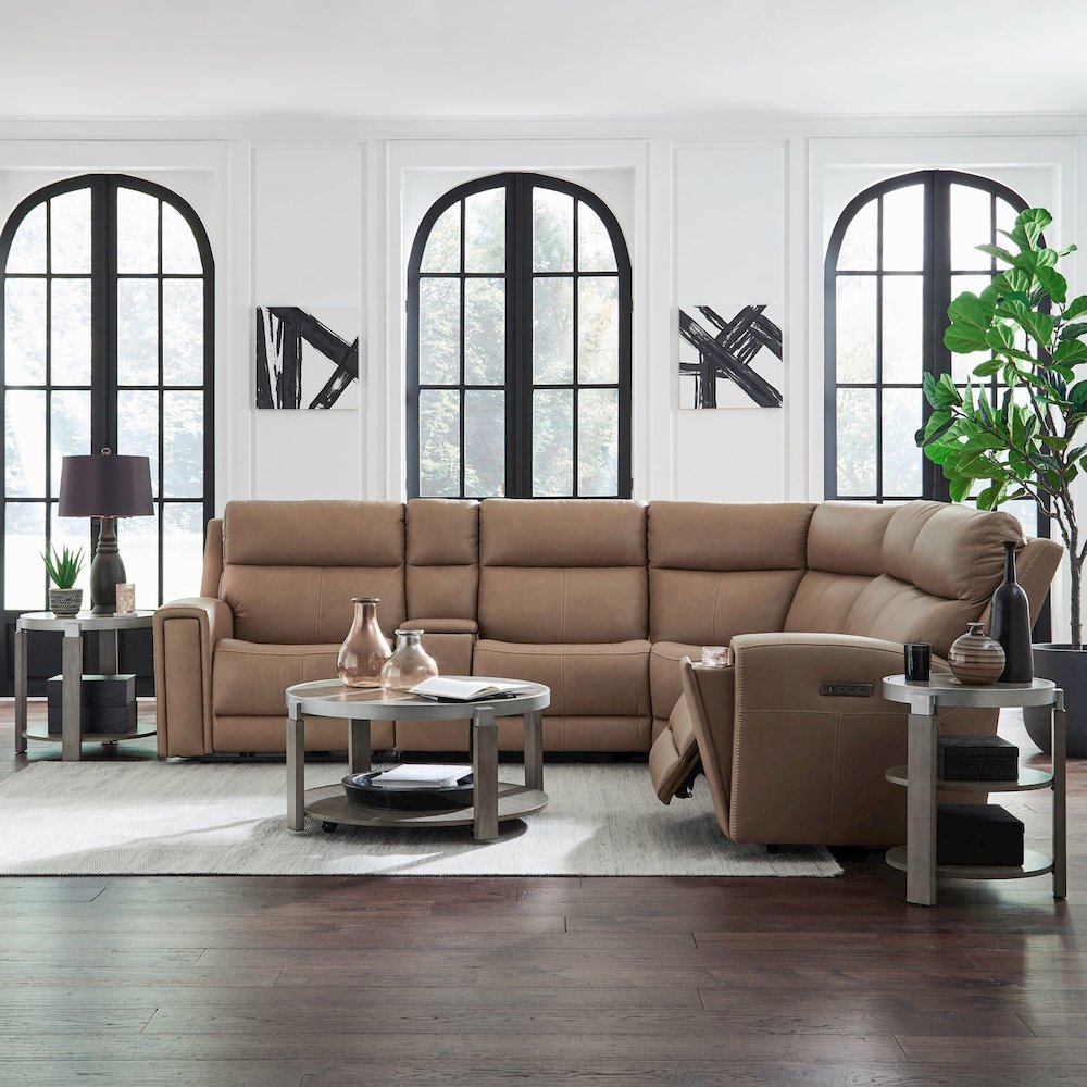 Camden Power Reclining 6 Piece Sectional Sofa - Aline Toast Brown Leather