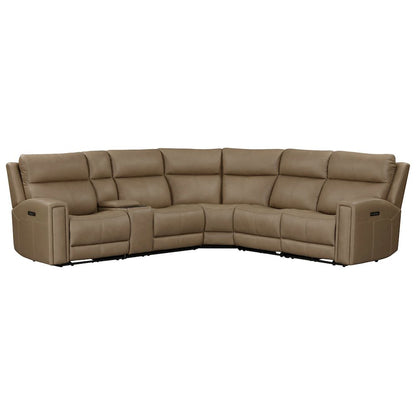 Camden Power Reclining 6 Piece Sectional Sofa - Aline Toast Brown Leather